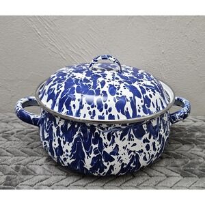 Golden Rabbit Blue White Enamelware 2.5 Quart Cobalt Swirl Dutch Oven Pot
